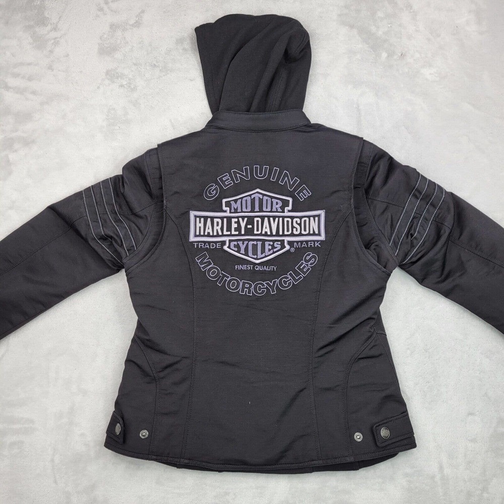 Harley Davidson Jacket Womens Small Black Hoodie Coat Fleece Lined Rally Adult